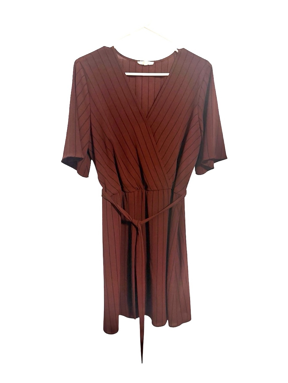 Maurices Rust-Striped Midi Dress with Waist Tie